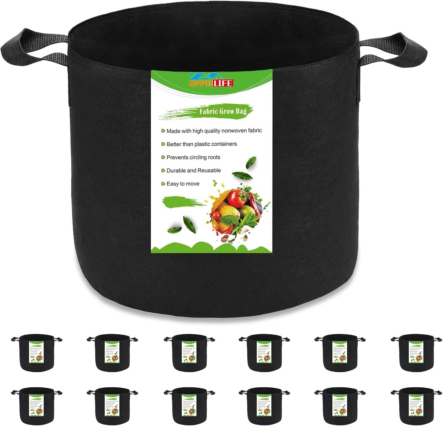 12-Pack 10 Gallon Plant Grow Bags, Heavy Duty Aeration Fabric Pots with Handles for Garden and Planting