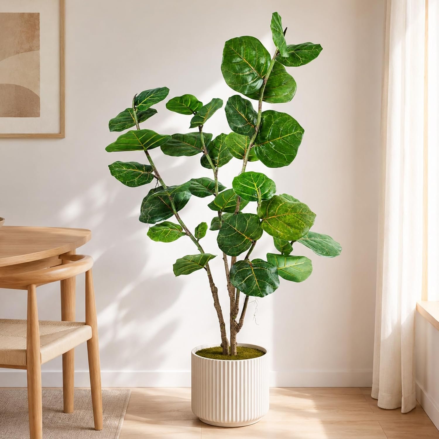 Faux Fiddle Leaf Fig Tree, 5 Ft Artificial Ficus Audrey Plant with Realist Aerial Roots, Fake Plant in Pot Indoor for Living Room, House Office, Bedroom Decor