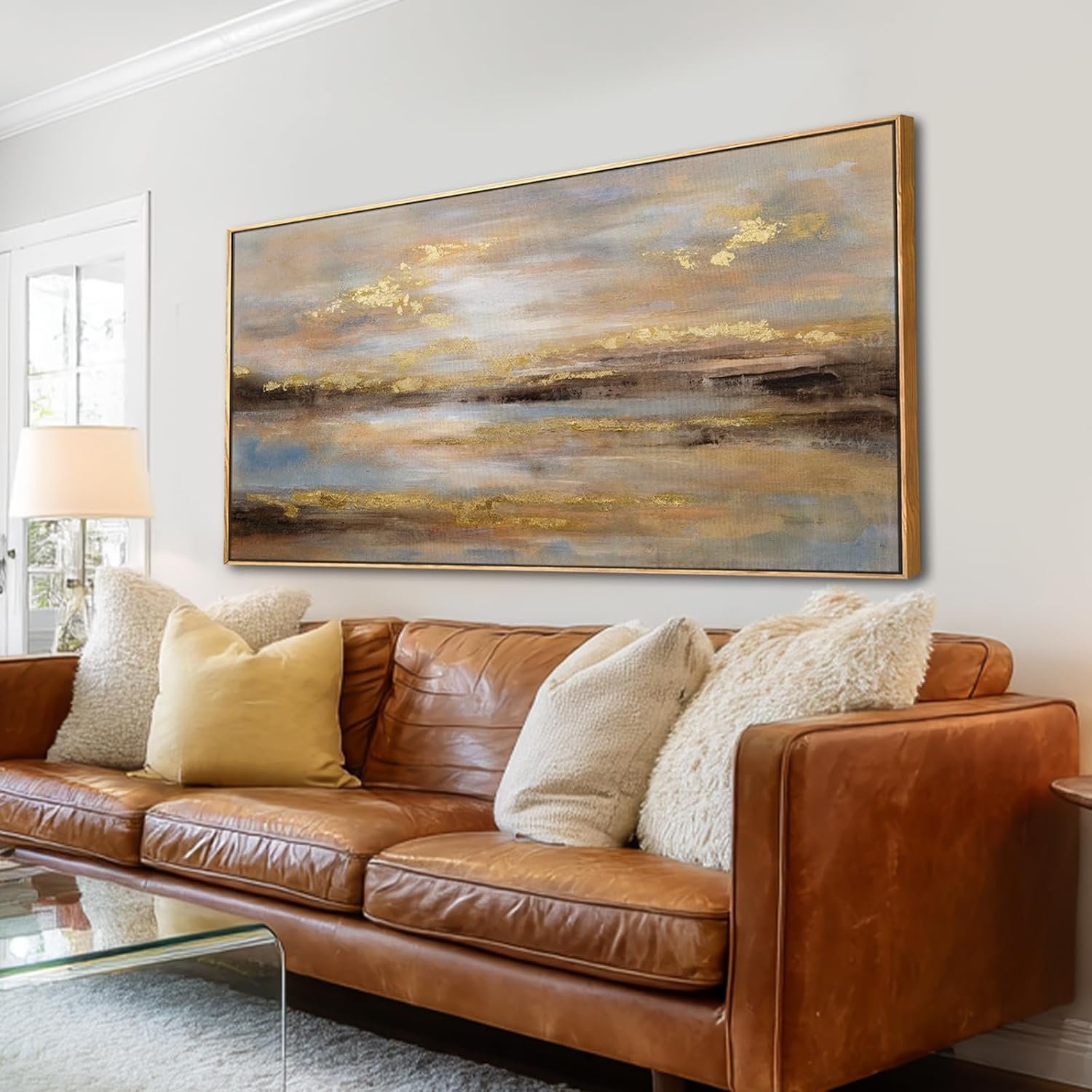 Large Framed Artwork for Living Room Abstract Bedroom Wall Art Gold Abstract Wall Decor Office Home Decor 29″x 58″ Canvas Painting Wall Hanging