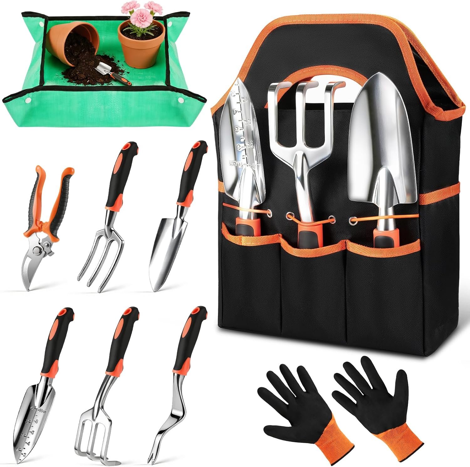 9-Piece Garden Tools Set Heavy Duty Stainless Steel with Tote Bag