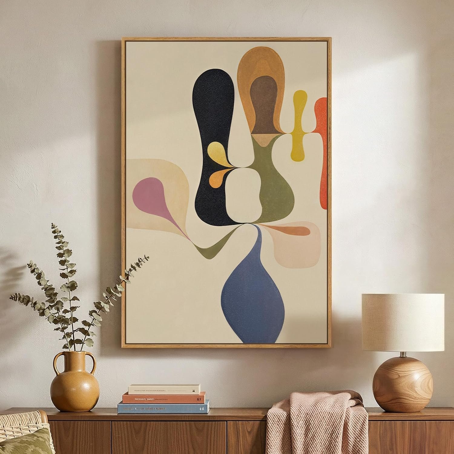 Framed Boho Abstract Mid Century Modern Wall Art for Living Room, 24×36 In