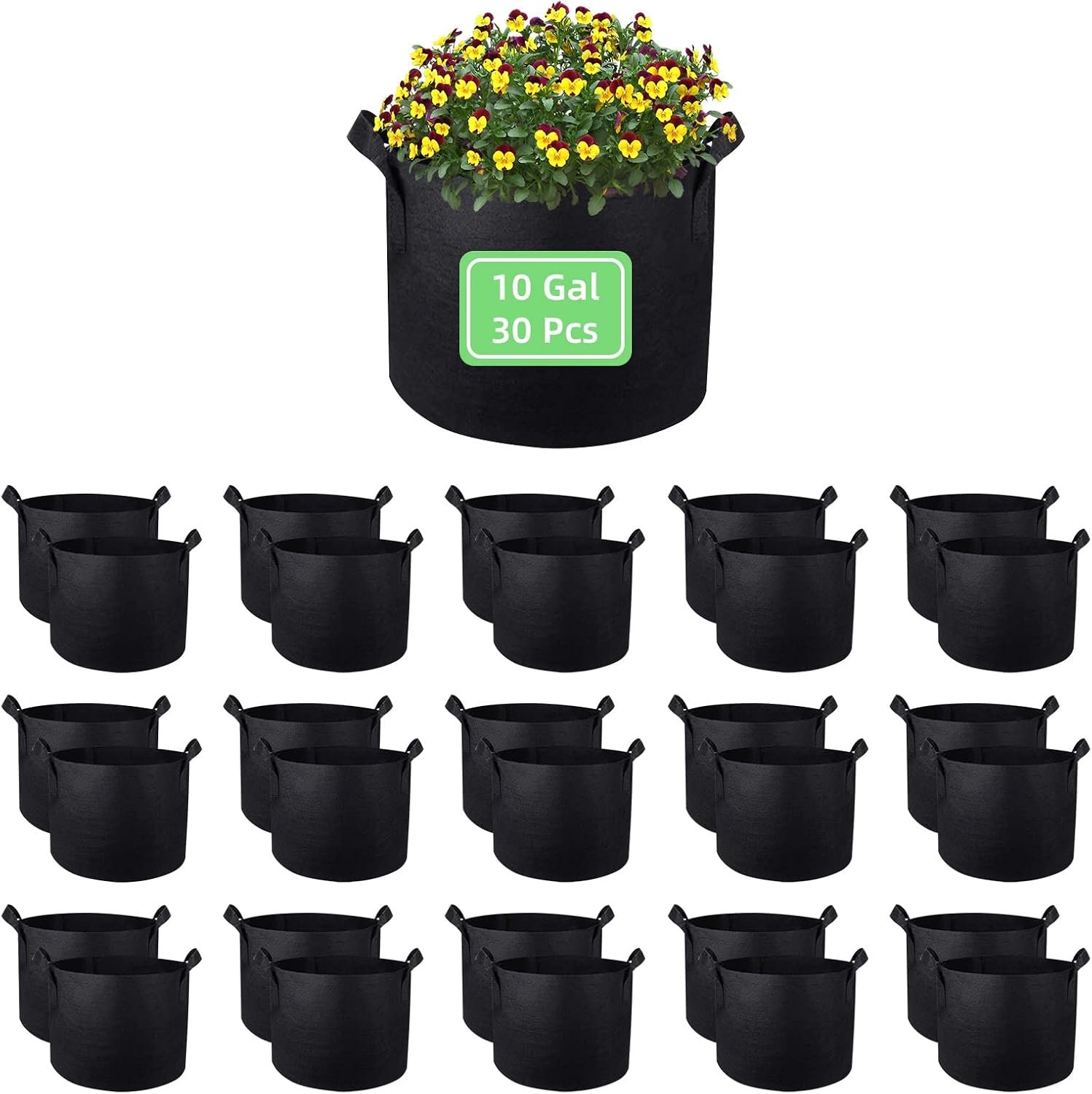 10 Gallon Garden Grow Bags, 30 Pack 10 Gal Planter Bags Fabric Pot Bags, Nonwoven Grow Bags Heavy Duty Aeration Pots with Handles, Garden Fabric Planters for Vegetables Flowers (Black)