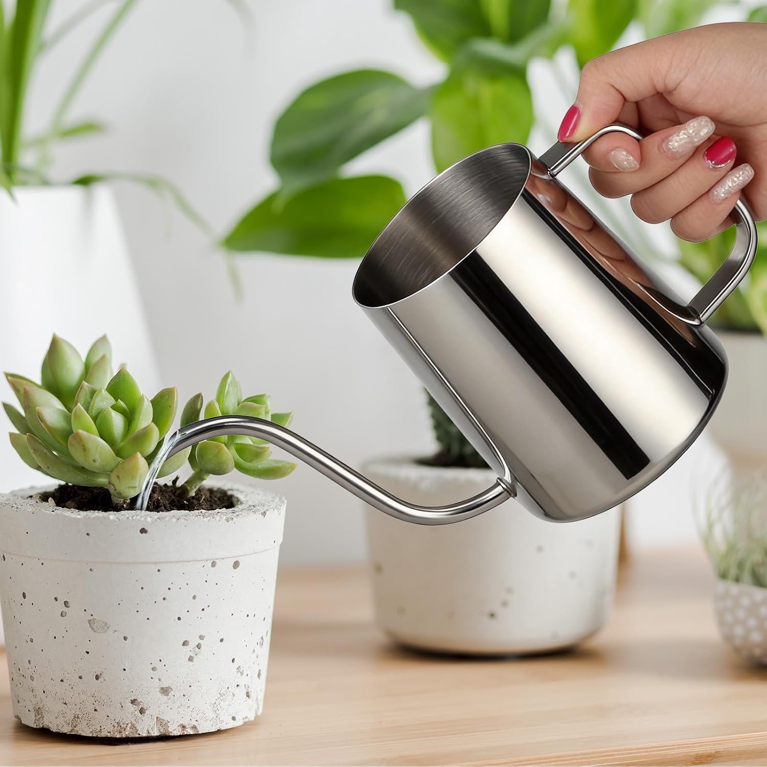 Small Watering Can for Indoor Plants – 20 oz Mini Indoor Watering Can with Long Spout Gooseneck Rust-Proof Stainless Steel Tiny Watering Kettle for Small Plants