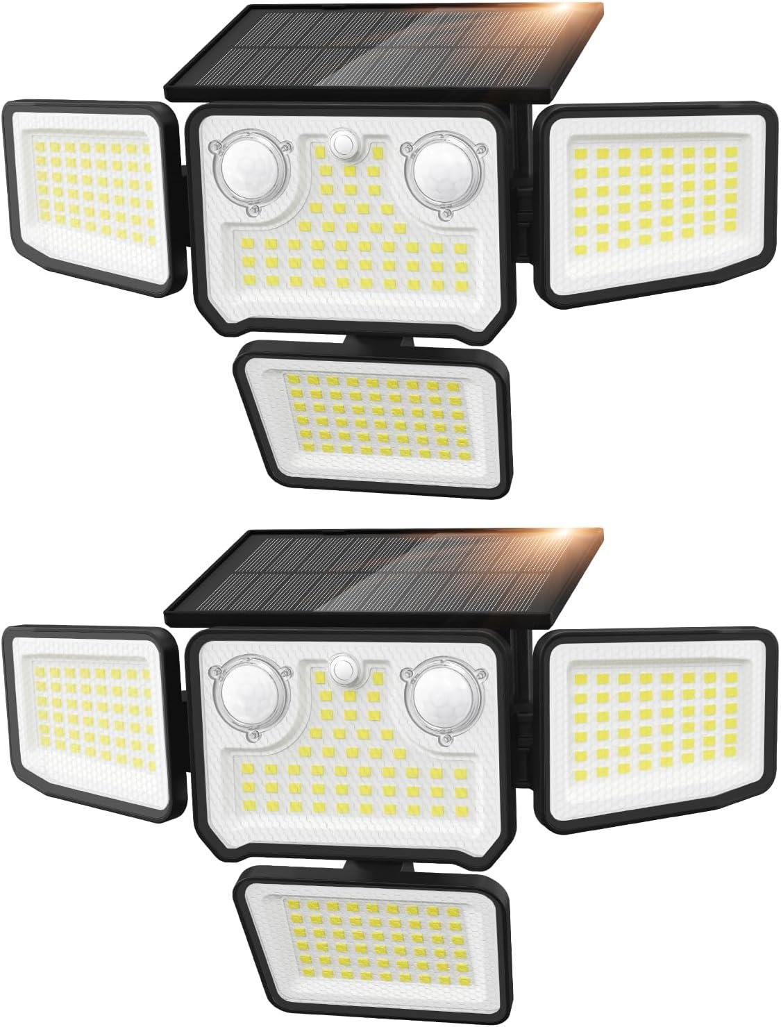 4500LM Solar Lights Outdoor Waterproof, 254 LED Solar Flood Lights Outdoor with 2 Motion Sensor, 4 Heads Security Light for Yard Outside House Garage 2 Pack