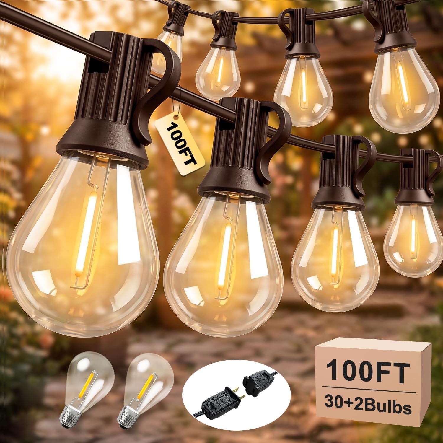 LED Outdoor String Lights 100FT Outside Waterproof Shatterproof Patio Light