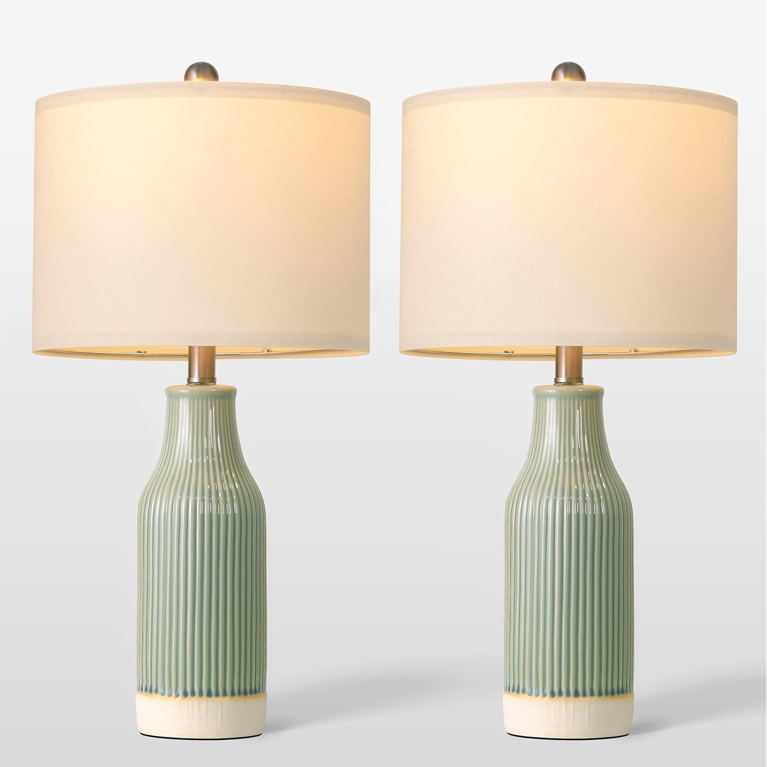 23.5″ Bedside Lamps Set of 2,Green Ceramic Table Lamp for Bedroom