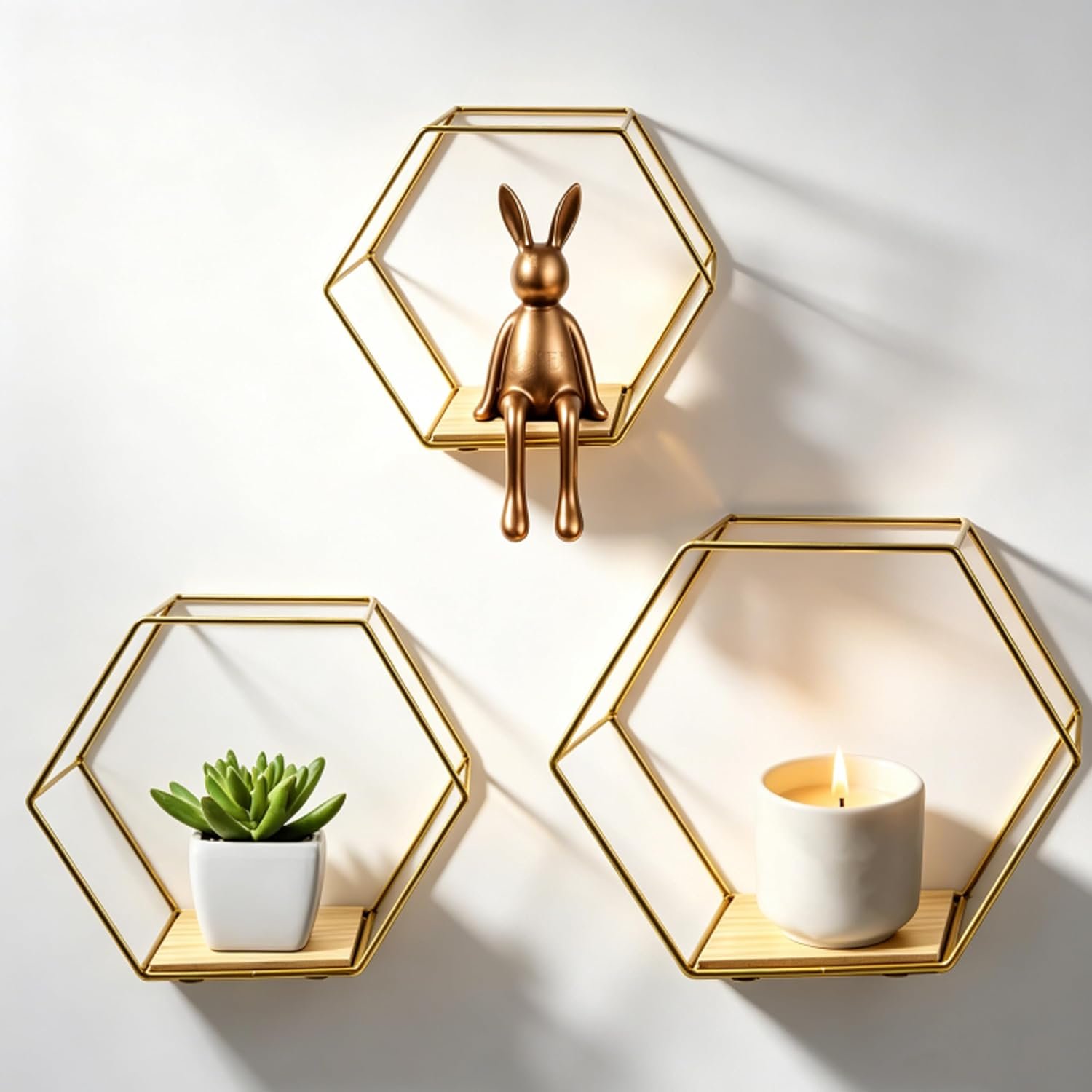 Gold Hexagon Floating Wall Shelves 3 Pack
