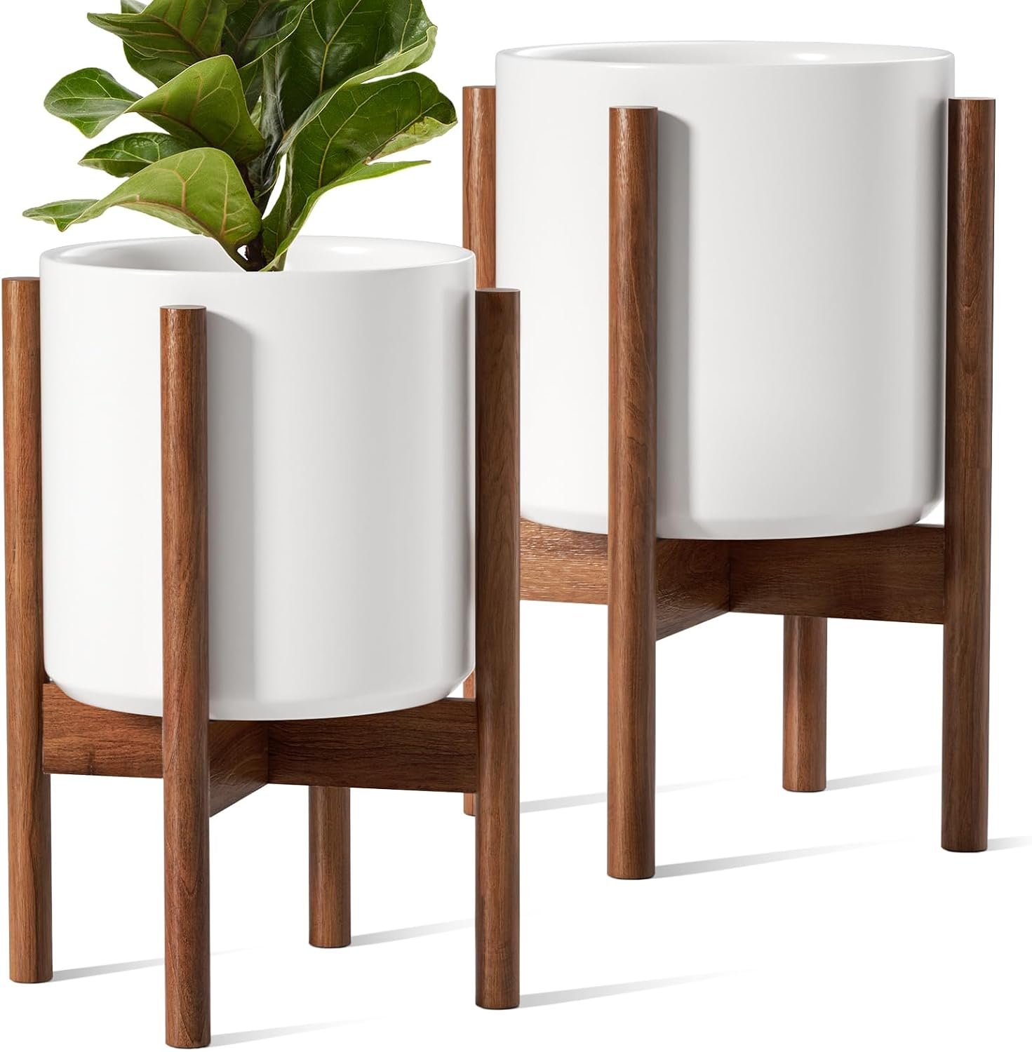 LE TAUCI Indoor Planter with Stand, 10 + 8 Inch, Set of 2, White