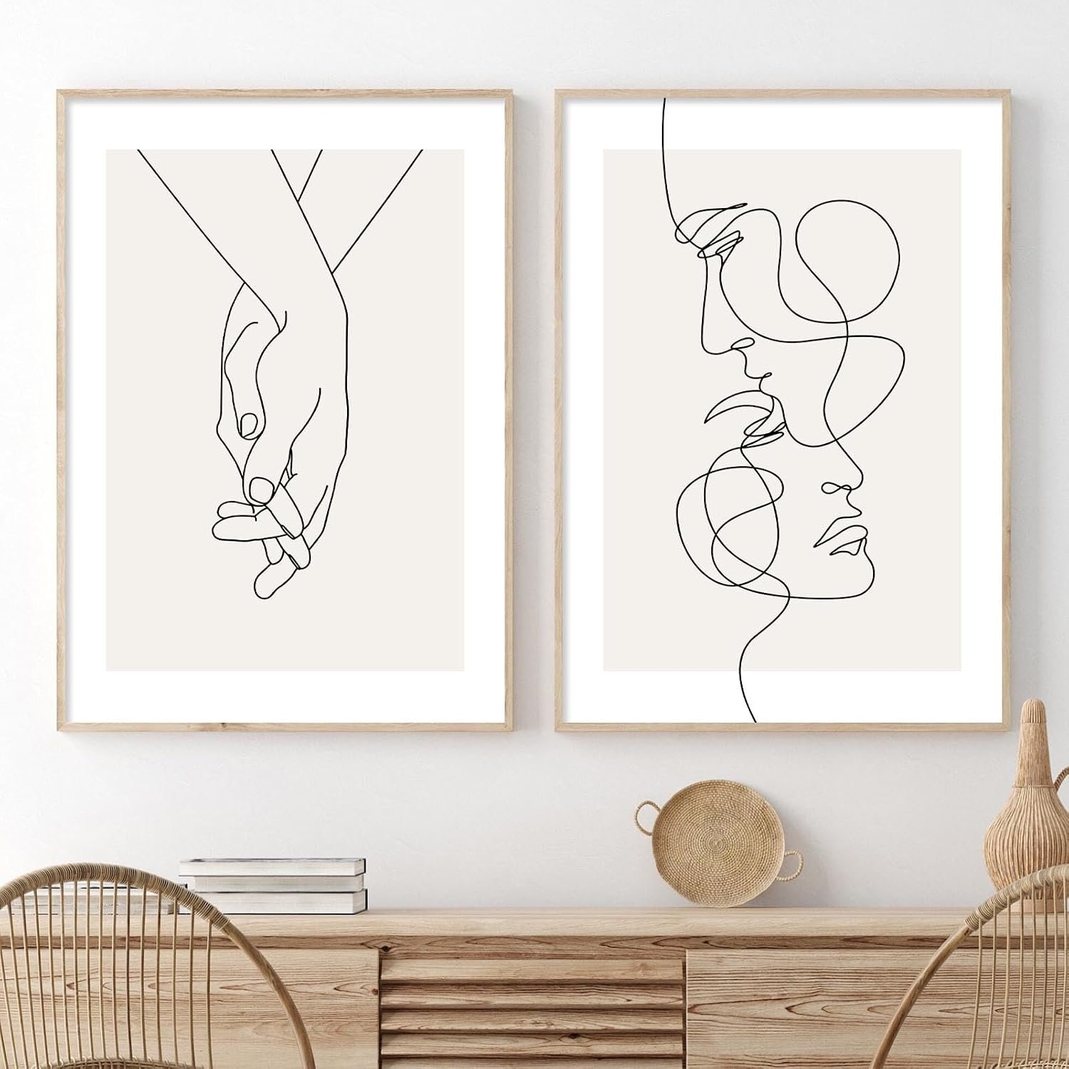 Abstract Couple Line Art Line Face Wall Art Minimalist Line Art Prints Black Line Pictures Holding Hands Canvas Wall Art Black and White Minimalist Poster for Living Room Bedroom 16x24inx2 Frameless
