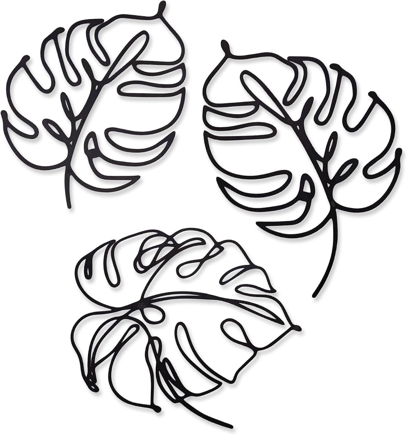 3 Pcs Minimalist Monstera Metal Wall Art, Black Boho Tropical Leaf Decor