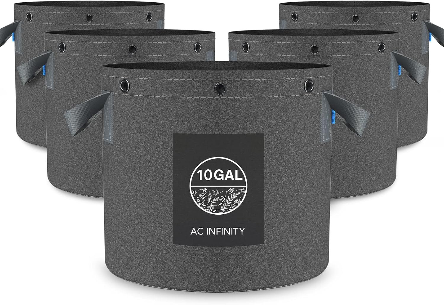 AC Infinity Heavy-Duty 500G Fabric Pots, 10 Gallon Grow Bags 5-Pack