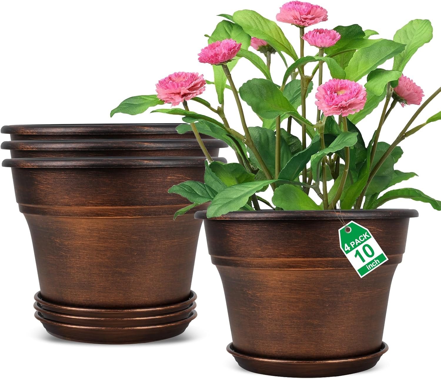 Fodetyff Planters-Plant-Pots-Indoor-Outdoor, 10 inch 4 Pack Copper
