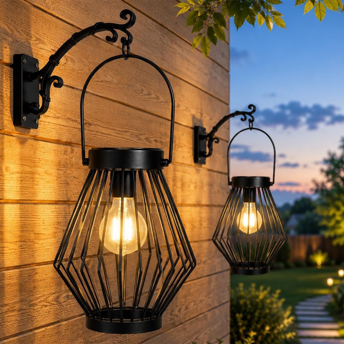 Solar Lanterns Outdoor, Metal Decorative Hanging Lantern 2 Pack