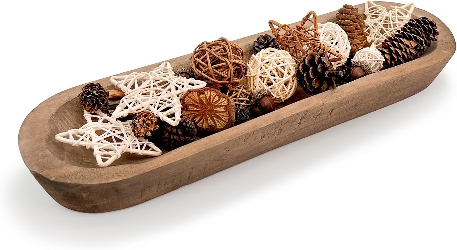 17 Inch Wooden Dough Bowls Decorative，Unique Centerpiece Bowl, Rustic Long Wood Bowl with Hand Carved for Table Centerpiece Decor, Farmhouse Boho Rustic Style Home Decor (17″ x 5″ x 2″ Brown)