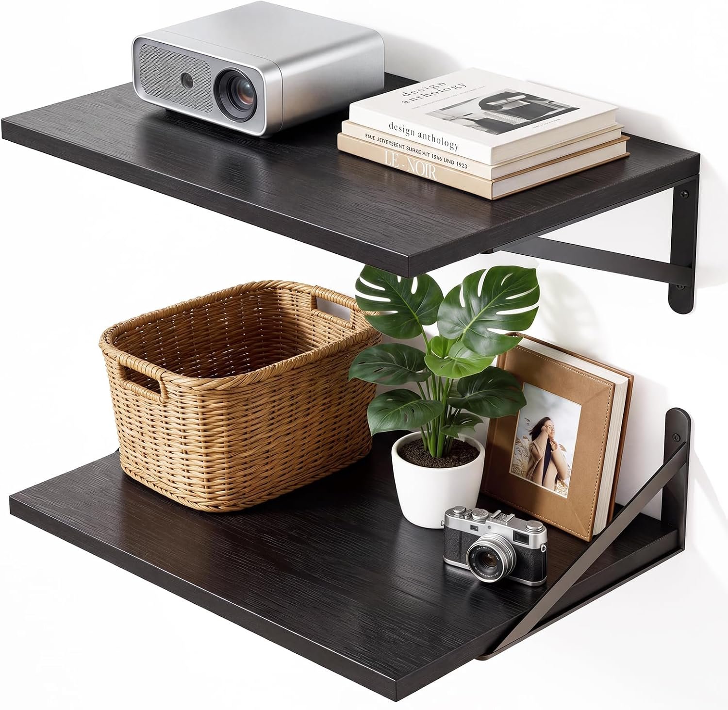 Fixwal 2pcs 11.8in Deep Floating Shelves for Wall (Black, 15.7″ L)