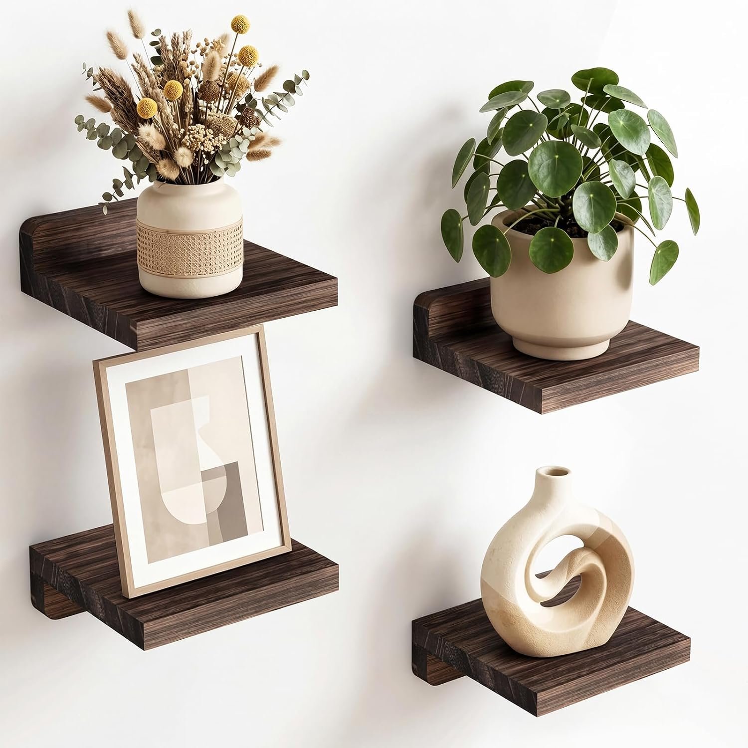 Fixwal Small Floating Shelves for Wall (Dark Carbonized, Set of 4, 5Inch)