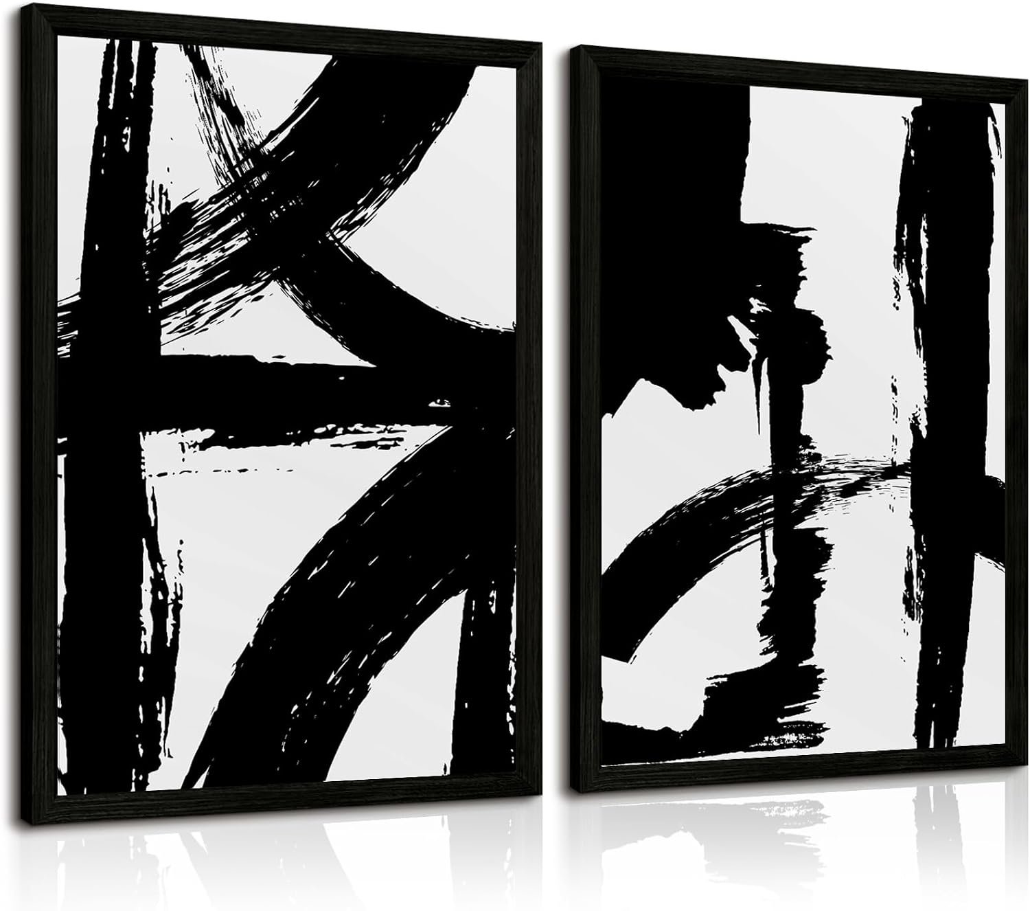 Black and White Wall Art Abstract Modern Painting Minimalist Line Canvas Wall Art Decor Black And White Poster Abstract Artwork Prints for Living Room Bedroom 12×16 Inch Wood Framed Set of 2