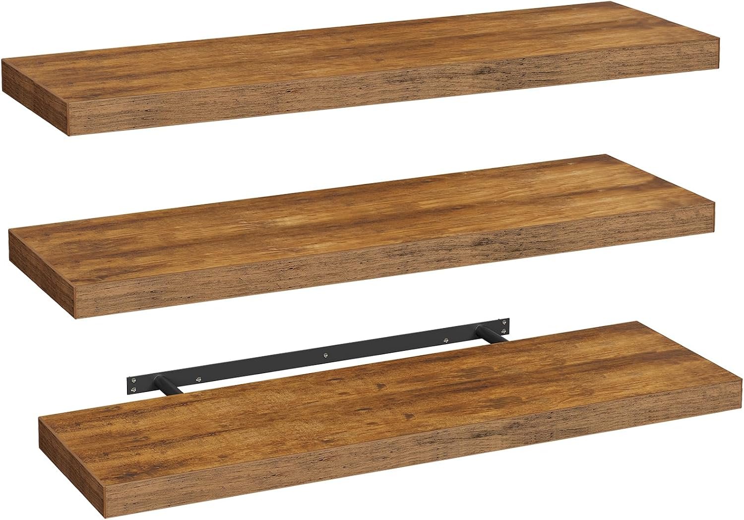 RALGEND Floating Shelves for Wall, 1.5″ Thick Wall Shelf Set of 3 with Invisible Bracket, L47.2 x W7.9 Hanging Shelves Farmhouse Home Decor for Bathroom, Living Room, Bedroom, Rustic Brown 12301BJP3BF