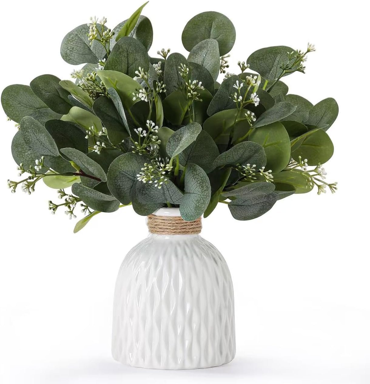 Fake Eucalyptus Plants 20 Stems in Ceramic Vase for Indoor Home Decor