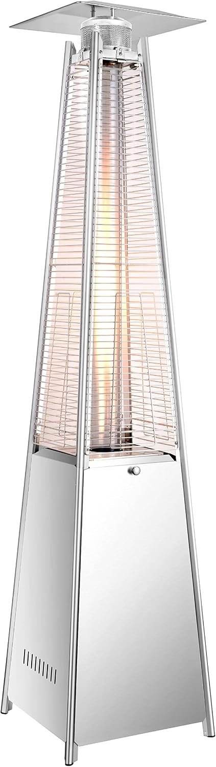 Vivicreate 42,000 BTU Pyramid Patio Heater, Outdoor Propane Heater with Quartz Glass Flame Tube, Stainless Steel Patio Heater for Deck, Backyard, Garden, Poolside, Porch