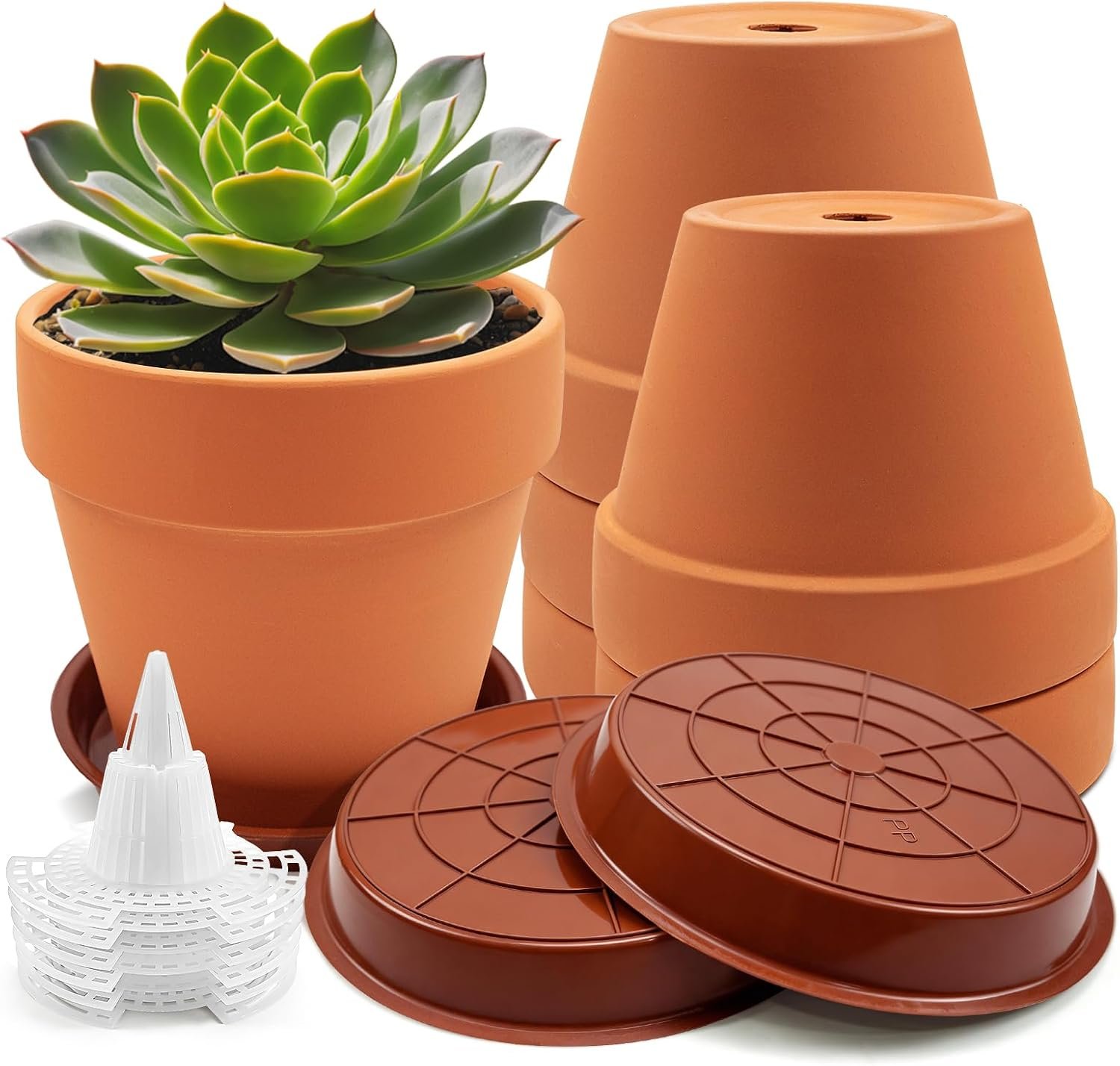 6 Pack 6 Inch Terracotta & Clay Pots with Saucer for Plants, Breathable Clay Planters Flowerpot Terra Cotta Flowerpot with Drainage Hole for Indoor Outdoor Gardening Succulents Home Decor