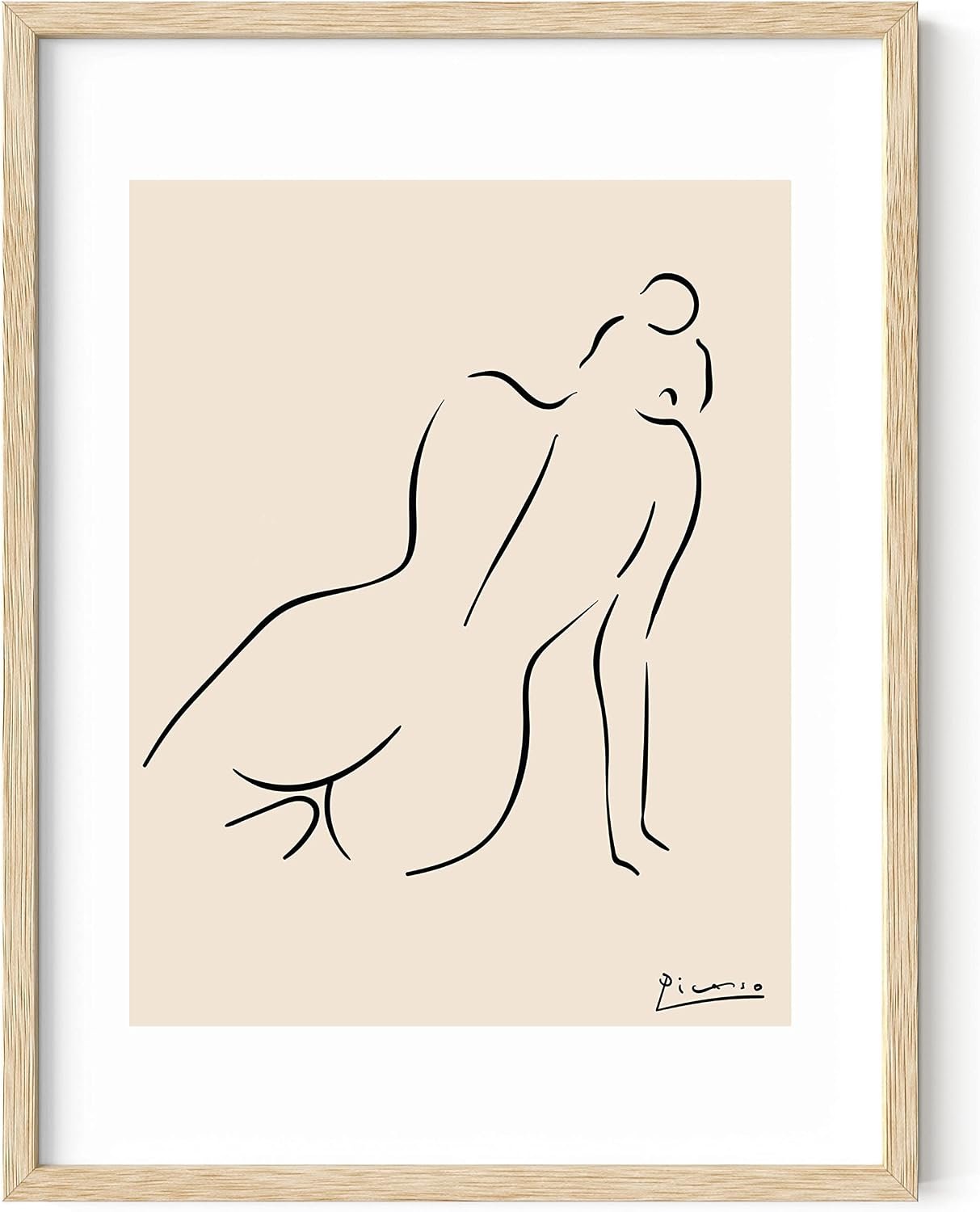 HAUS AND HUES Picasso Line Drawing Poster – Pablo Picasso Abstract Woman Wall Art, Woman Silhouette Minimalist Line Art. Female Figure Wall Print (Beige Frame, 12×16)