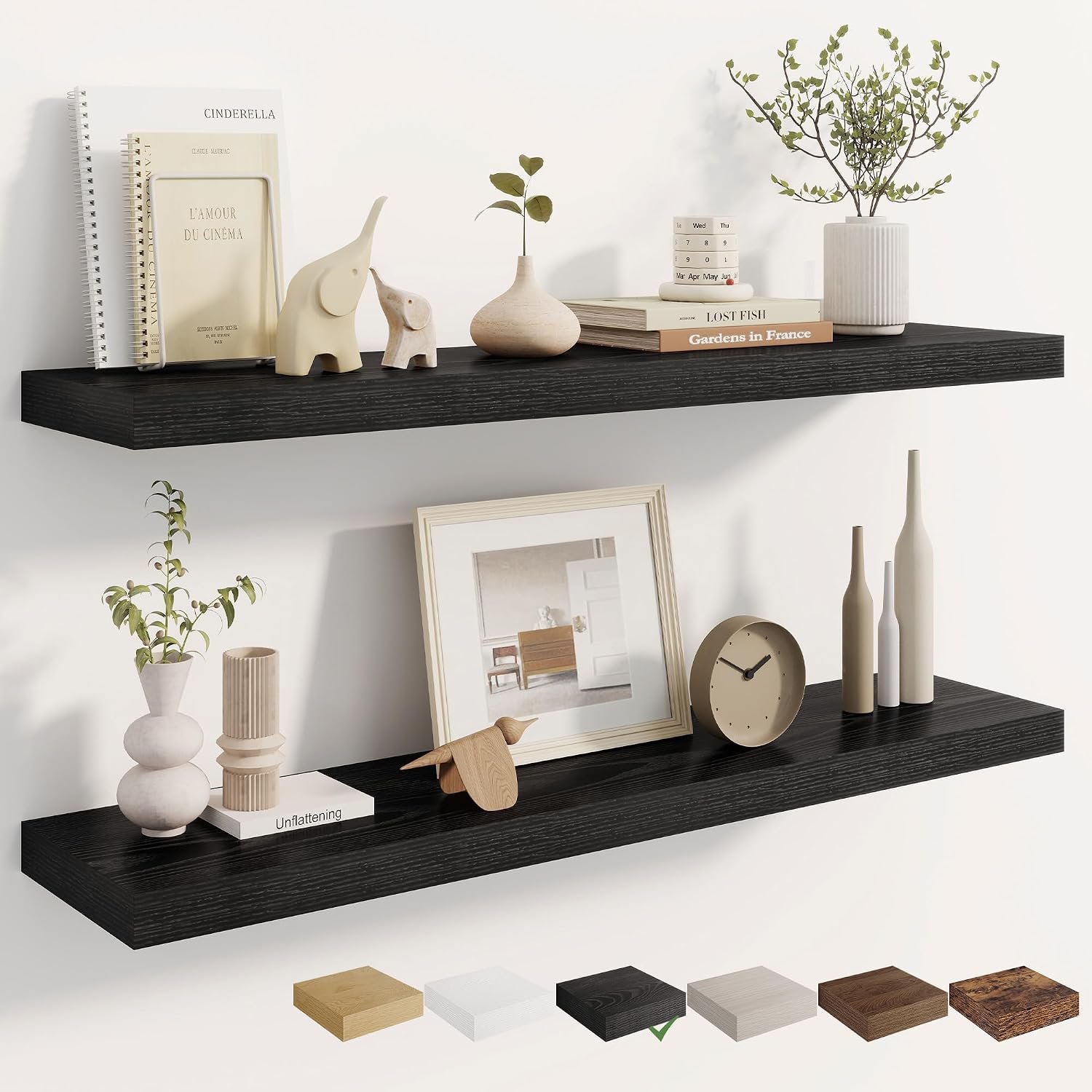Dreamland 40 Inches Wall Mounted Wood Floating Shelves, Black, 2 Pack