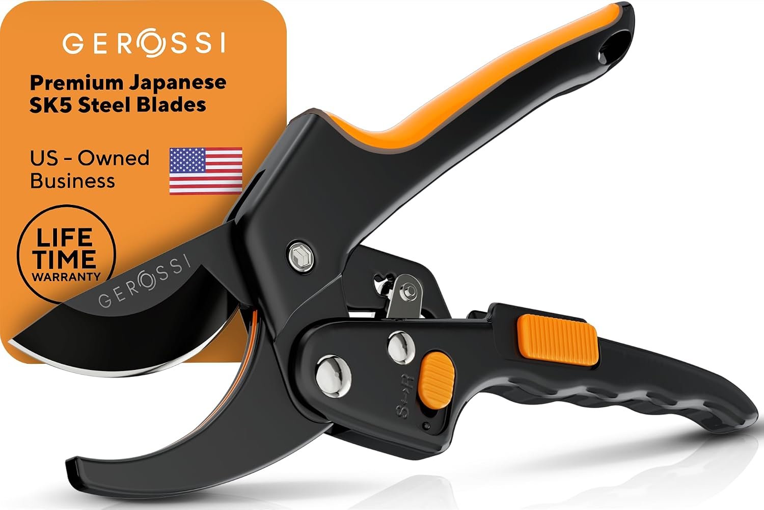 Gerossi Ratchet Pruning Shears Heavy Duty, Hand Pruners for Gardening