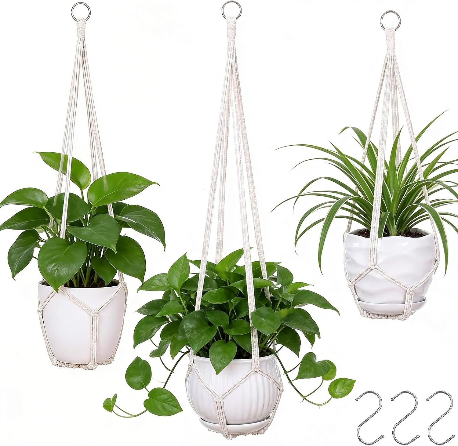 YIBOT 3 Pack Macrame Plant Hanger Indoor Hanging Planter for Plants Holder