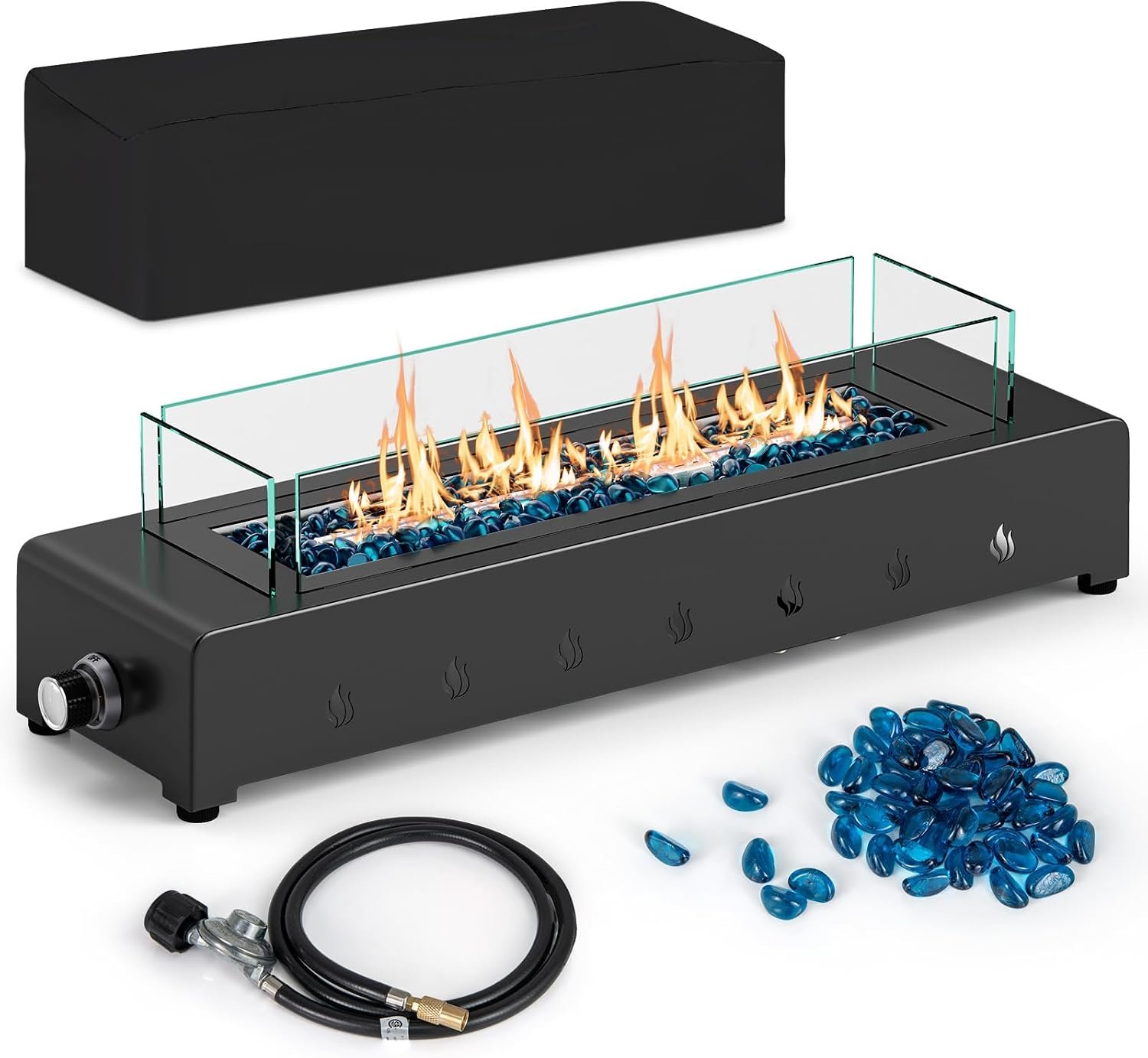 Happygrill 30 Inch 40,000 BTU Tabletop Propane Fire Pit with Wind Guard