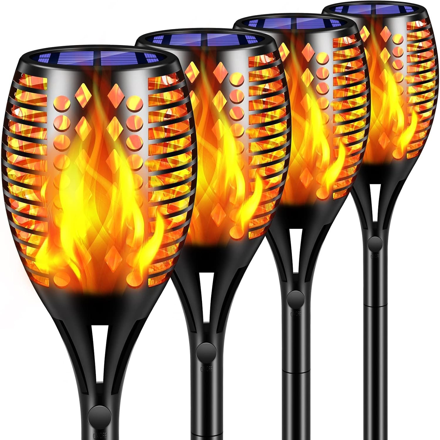 TomCare Flickering Flame Solar Torch Lights Outdoor, 43″ Tall, 4 Pack