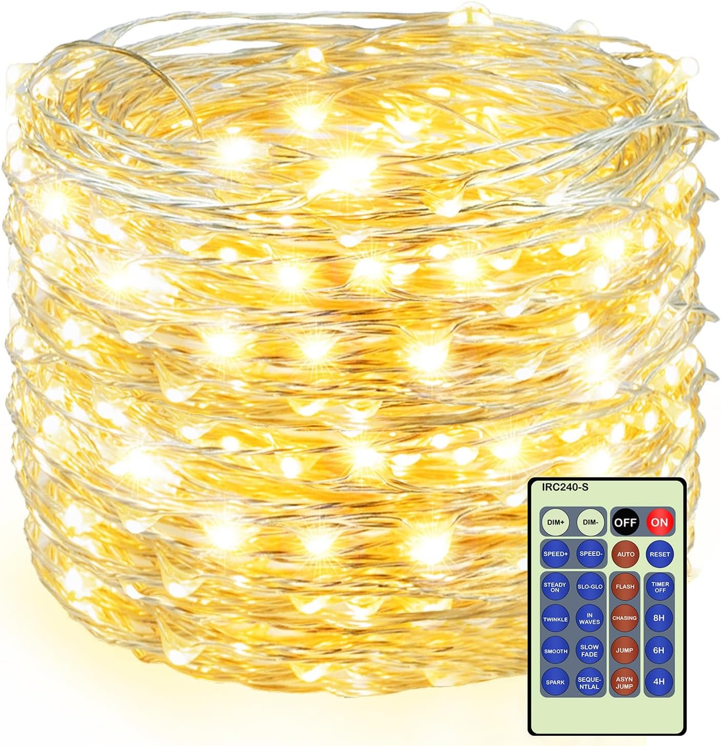 300LED Fairy Lights Twinkle String Light Plug in，99ft Bendable Silver Copper Wire Firefly Lights, 12Modes with Timer Remote，Warm White Decor for Indoor Outdoor Room Wedding Party Christmas