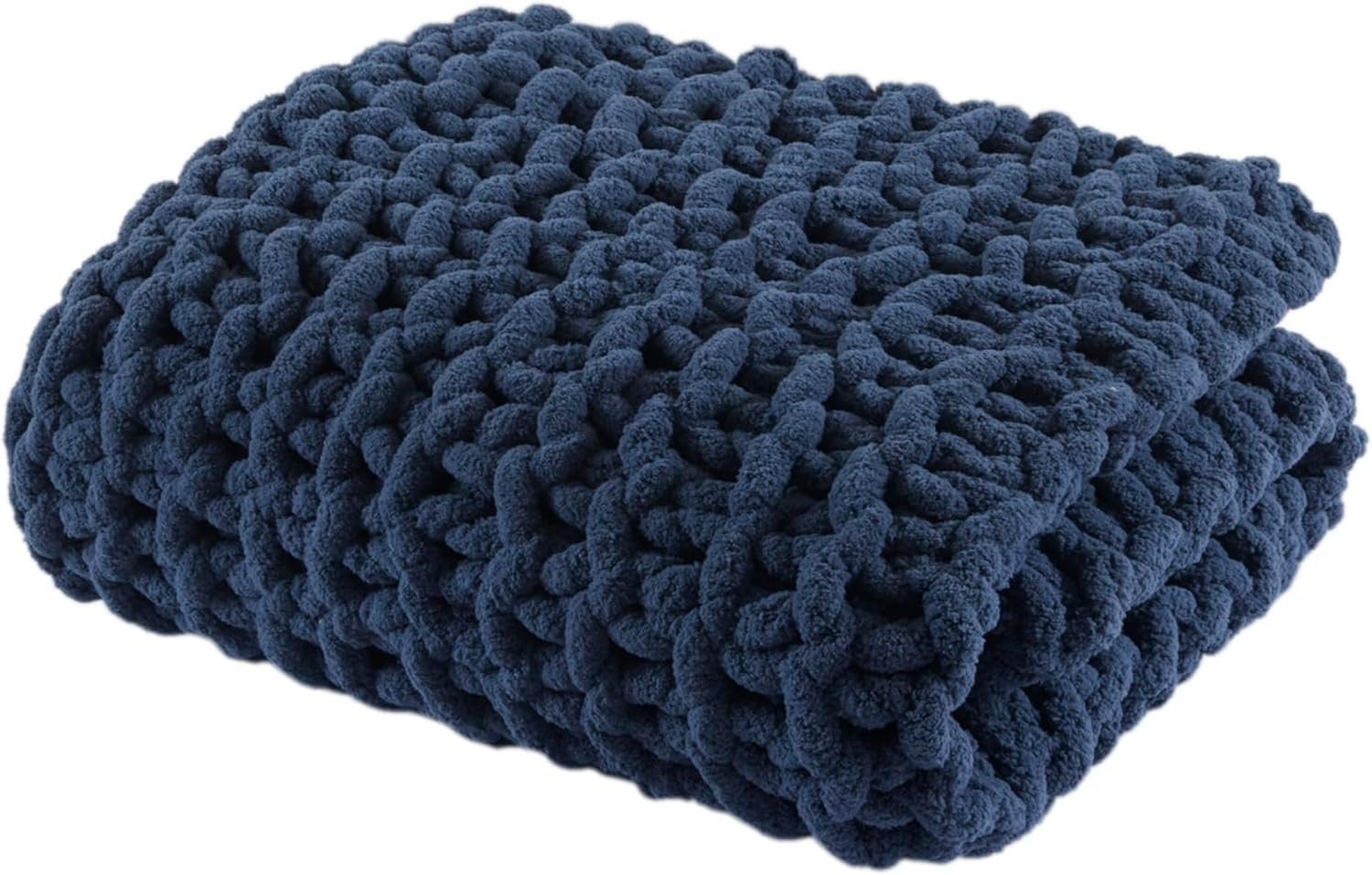 Madison Park Chenille Chunky Knit Throw Blanket, 50 x 60, Navy Blue