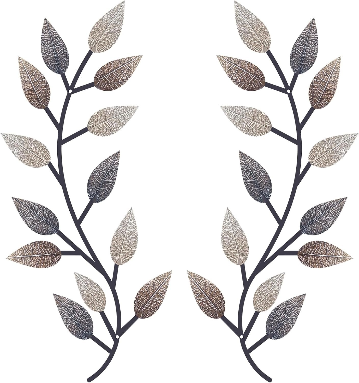 Zhengmy 2 Pcs Metal Leaf Wall Art Vine Branch Decor,Vintage Brown