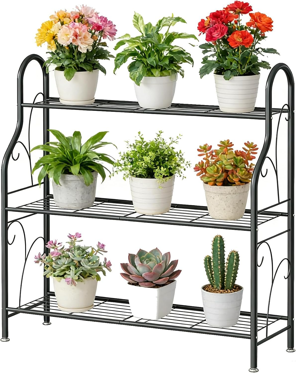 SORCEDAS Plant Stand Indoor Outdoor 3 Tier Metal Corner Flower Shelf