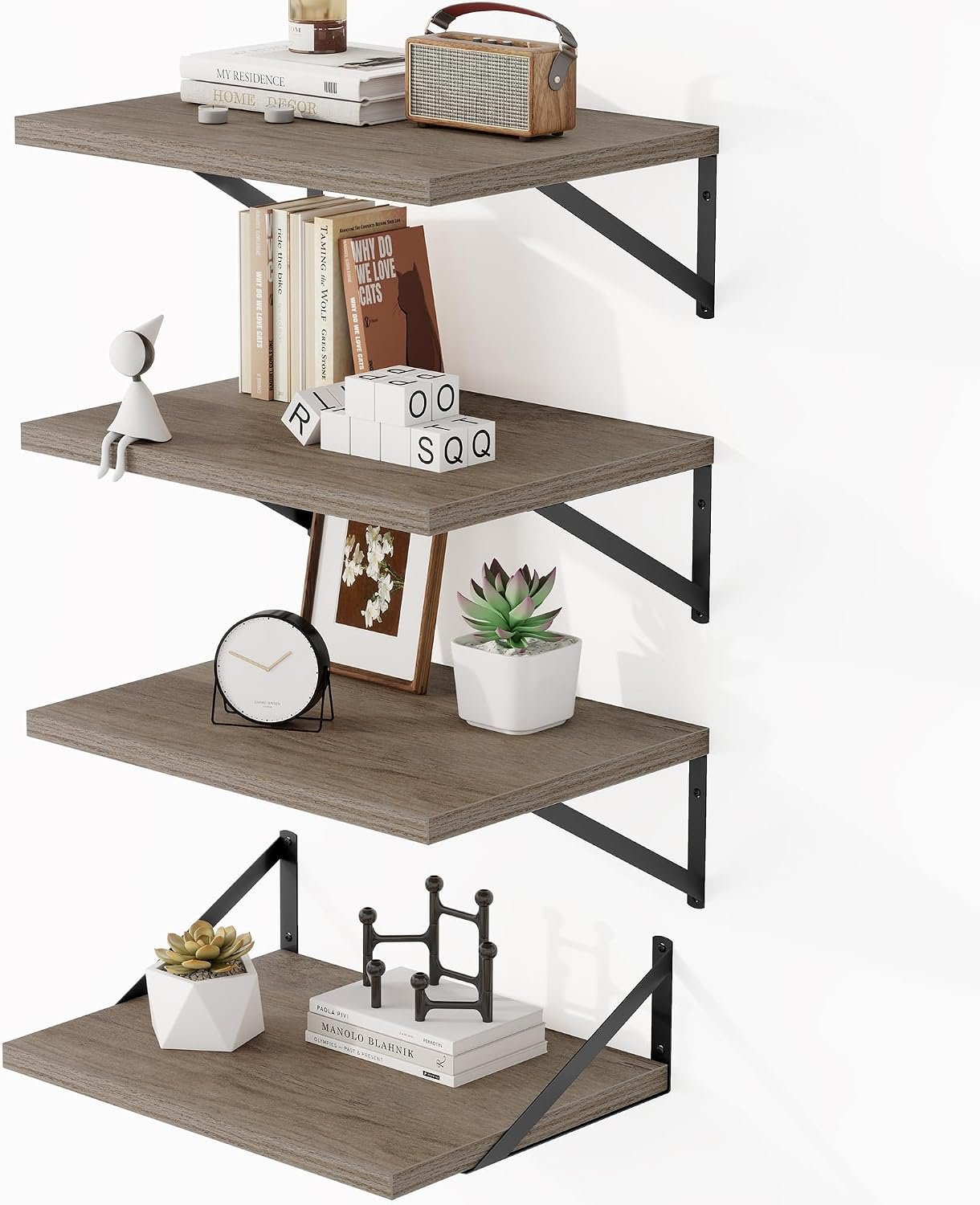 Heimlove 16W x 12D Deep Floating Shelves Set of 4 Grey