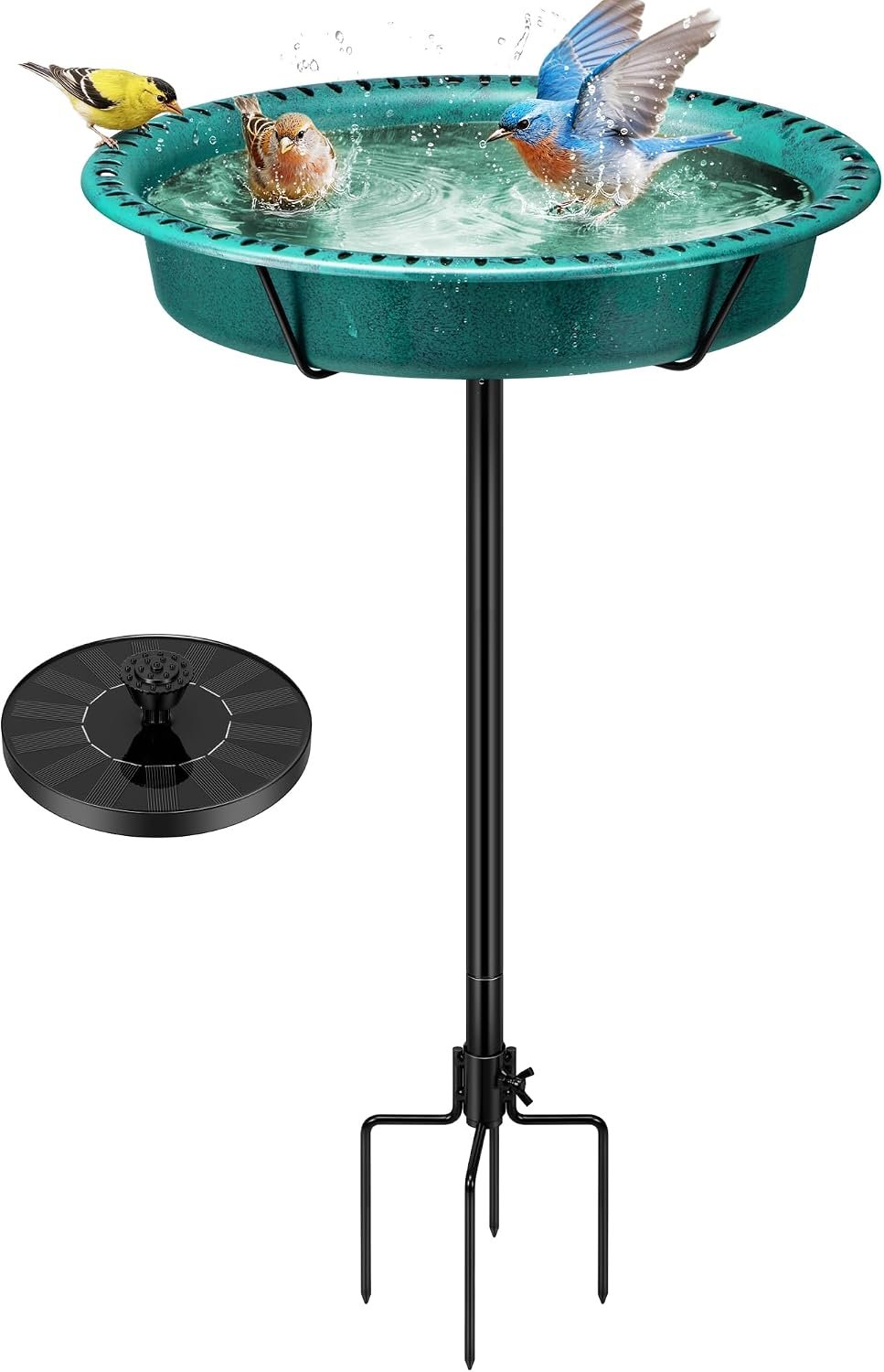 VIVOHOME Oval Bird Bath with Solar Fountain and Metal Ground Stake, Green