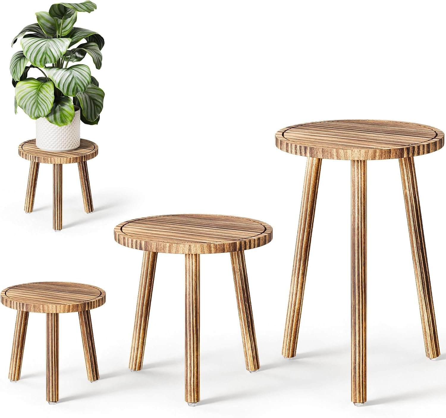 3-Pack Taller Plant Stand Indoor, Single Wood Plant Stool for 6-12 Inch Pot