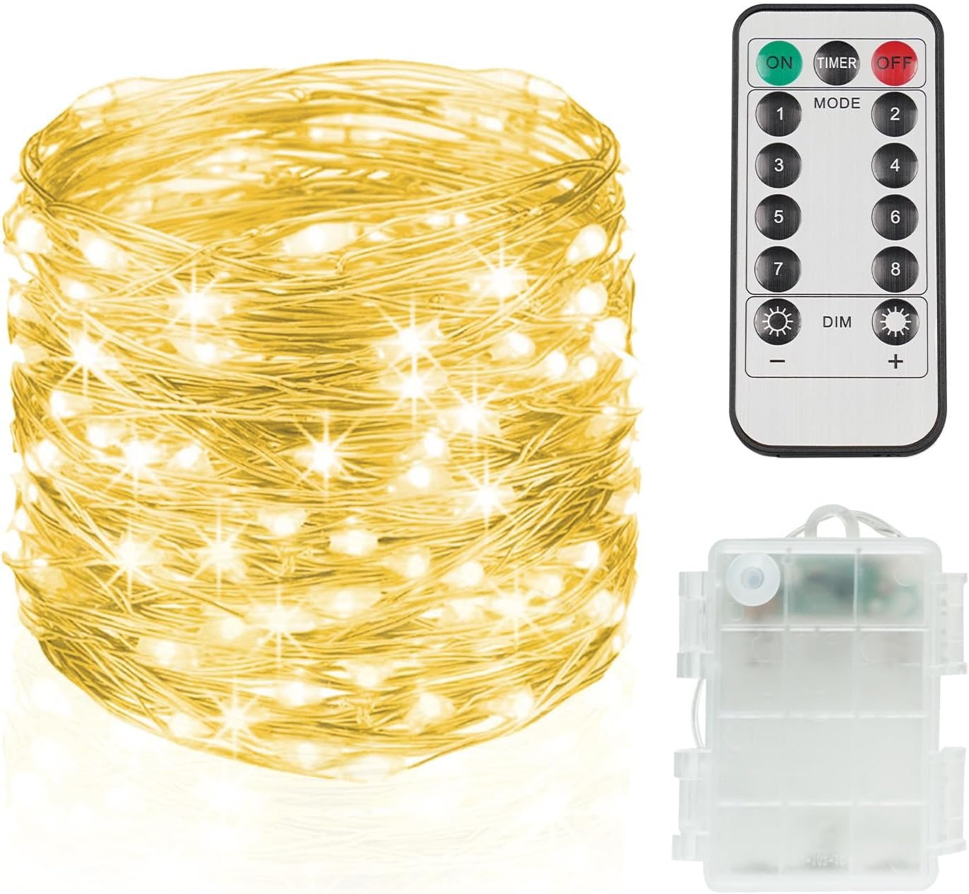 suddus Fairy Lights Battery Operated 33ft 100 LED String Lights Remote