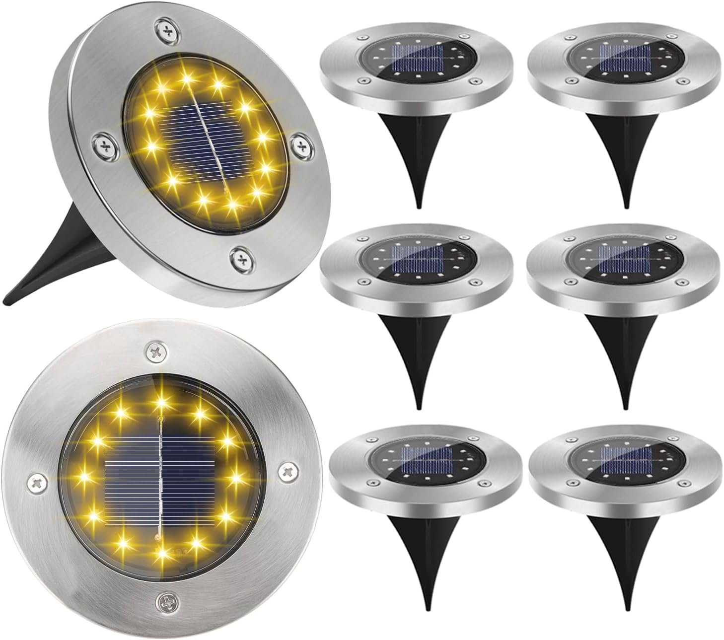Solar Ground Lights Outdoor, 8 Pack 4.6”, Waterproof, Warm White
