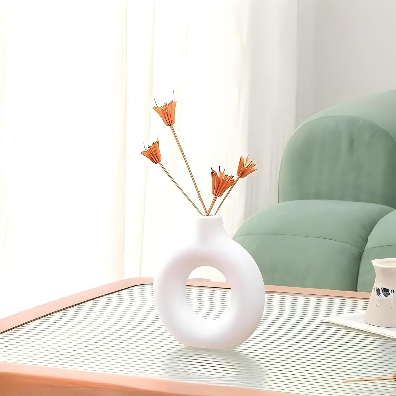 Circular Flower Vase White Vase Decorative Hollow Aesthetic Room Decor for Living Room, Bedroom, Shelf Home Decor Accents