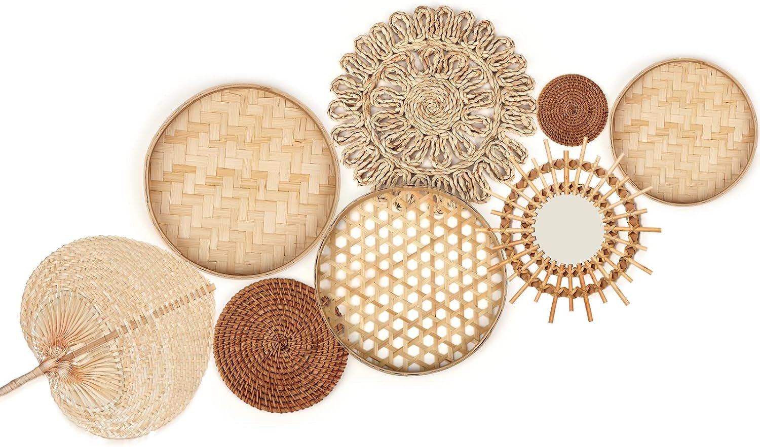 Unittype Wall Basket Decor Set of 8 Boho Wicker Rattan Wall for Living Room