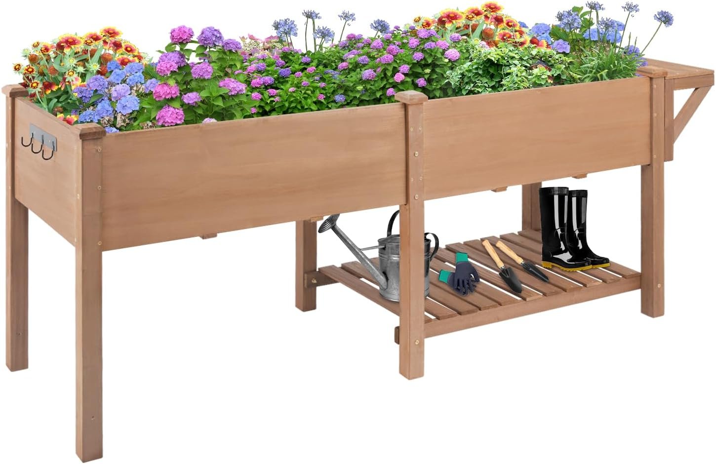 ketive Raised Garden Bed with Legs Outdoor,Elevated Garden Box,Storage Shelf, Protective Liner for Backyard,Patio,Balcony,80x23x30in (Brown)