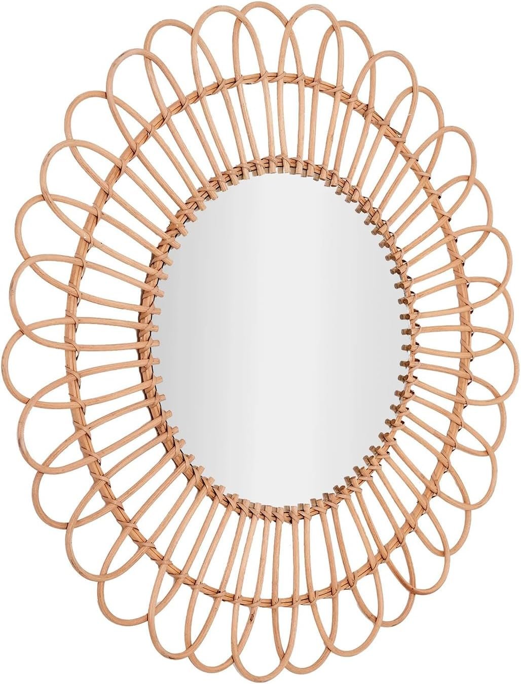 American Art Decor 25″ Boho Woven Rattan Mirror – Round Decorative Wall Mirror – Rustic Farmhouse Small Hanging Accent Mirror for Living Room, Bedroom, Kitchen, Bathroom, Entryway