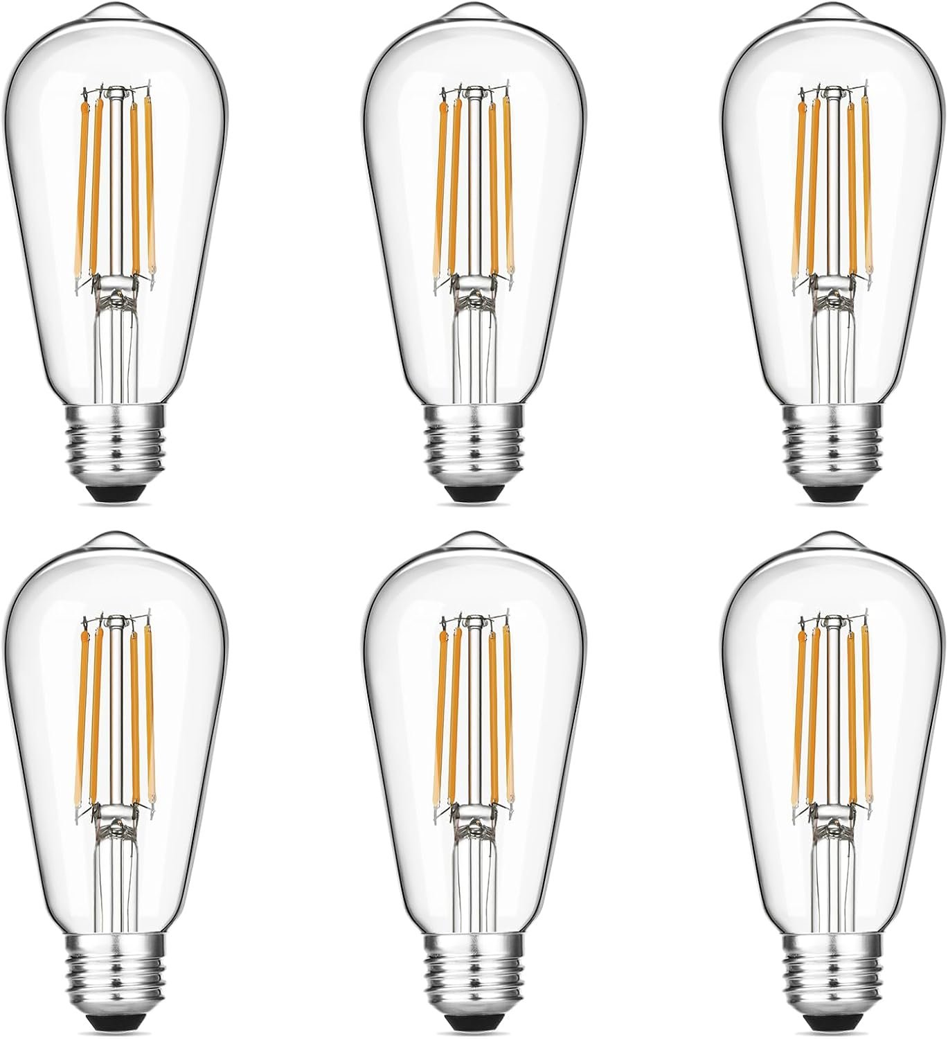 ST19 Vintage LED Edison Bulbs, 60W Eq, Dimmable, Warm White 2700K, 6-Pack