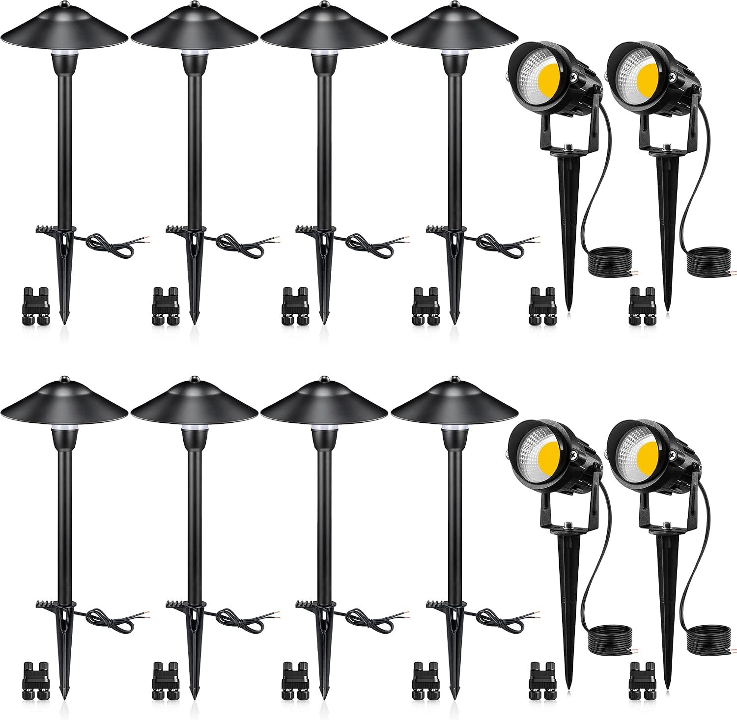 SUNVIE LED Low Voltage Landscape Lighting 12V Landscape Lighting Kit with Connectors, Low Voltage Pathway Lights with Spotlights Aluminum Pathway Lights Wired Waterproof for Patio Yard Garden, 12 Pack