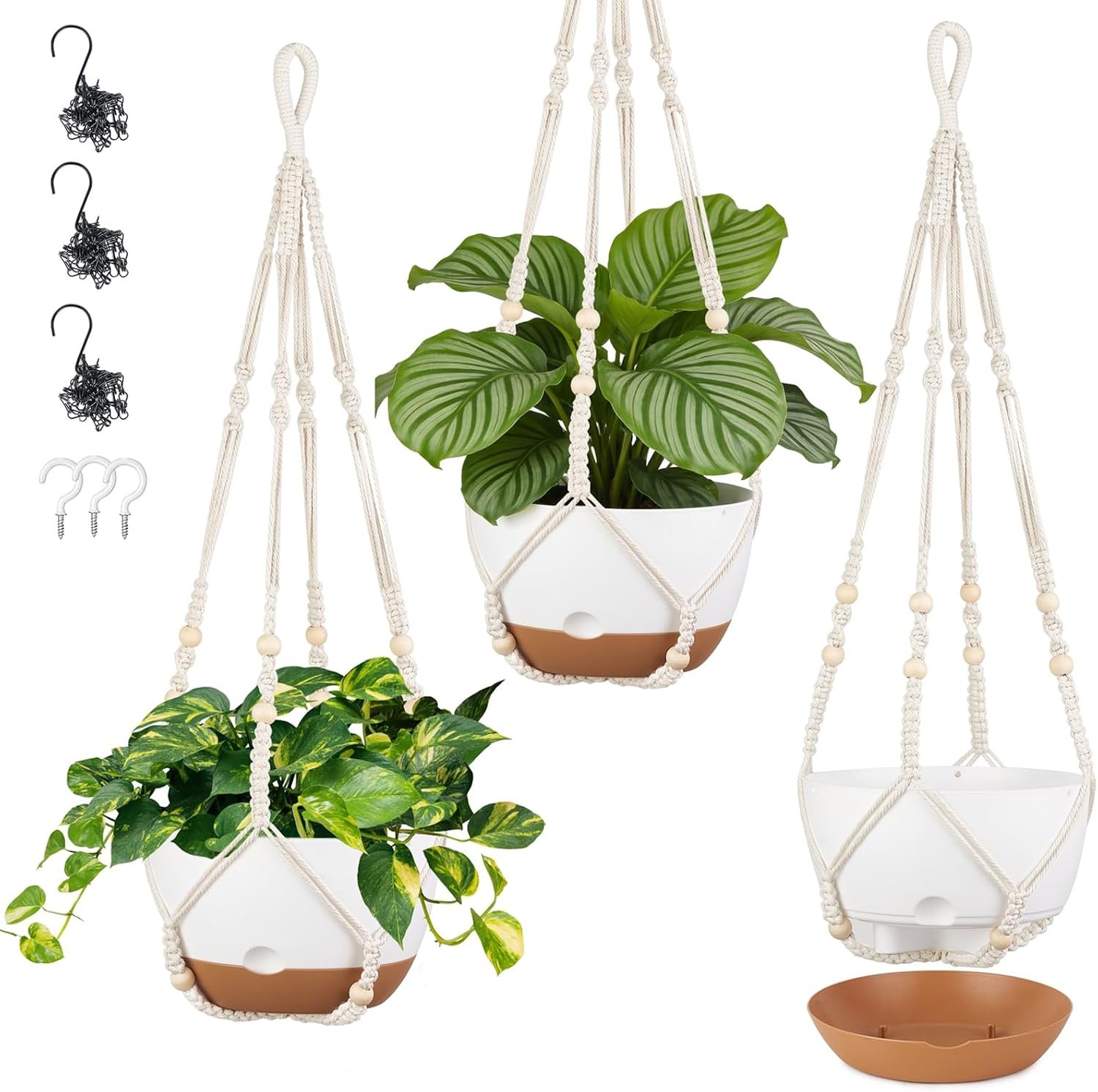 Mkono 3 Pack 10 Inch Hanging Planters for Indoor Plants with Self Watering