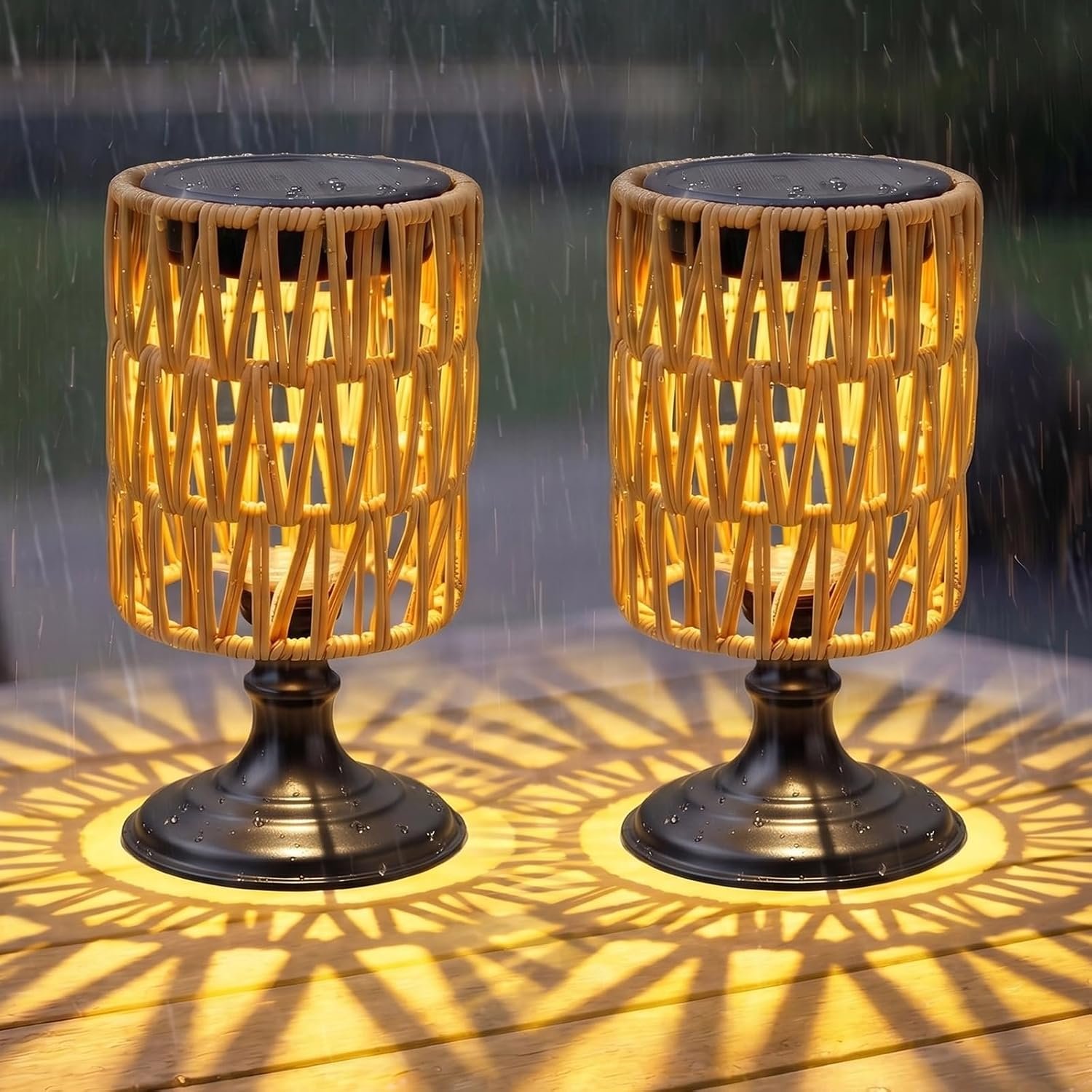 Outdoor Solar Table Lamps Set of 2, Solar Lanterns Outdoor Waterproof