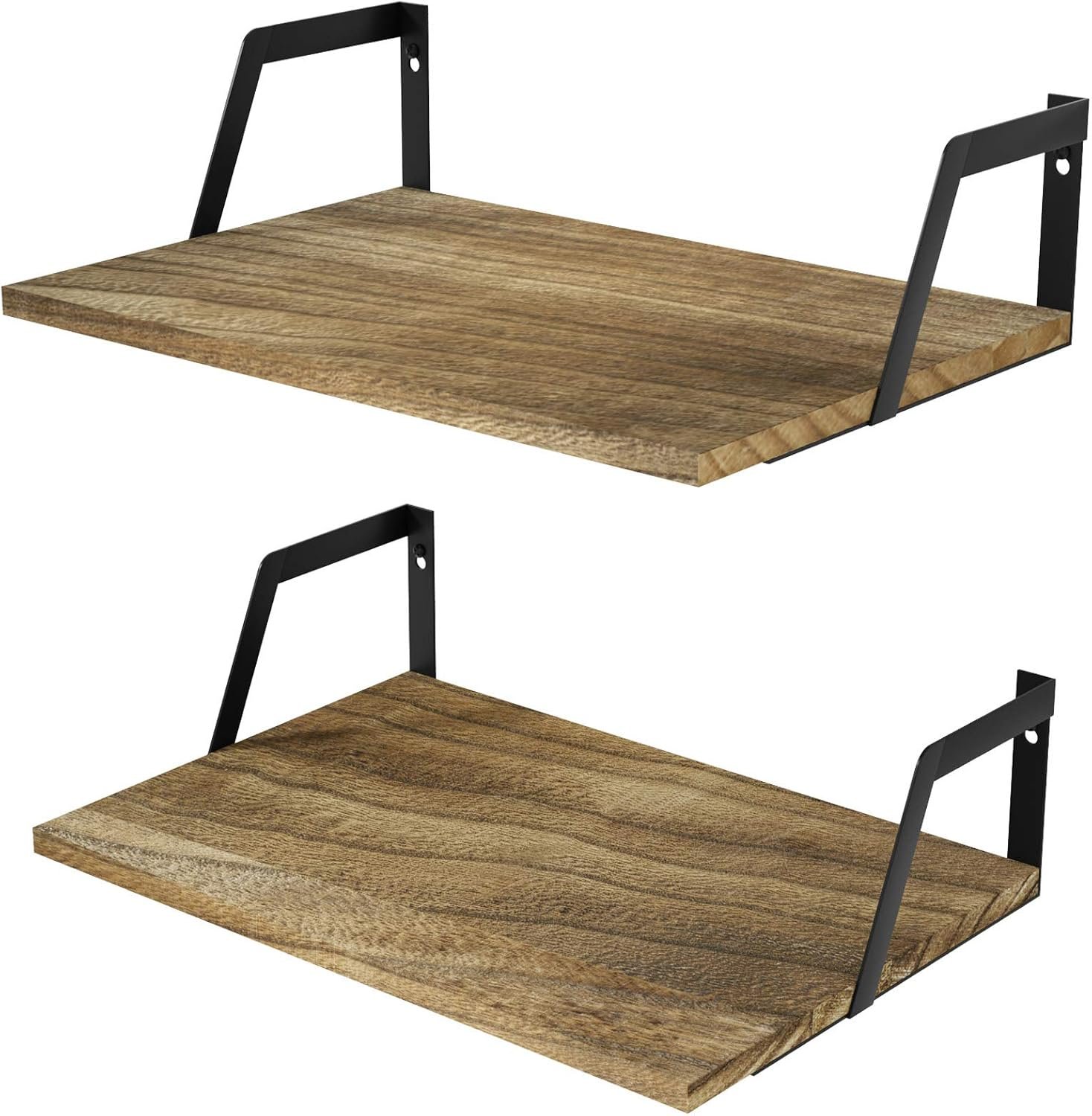 SRIWATANA Carbonized Black Deep Floating Shelves, Set of 2 Wood Wall Shelf
