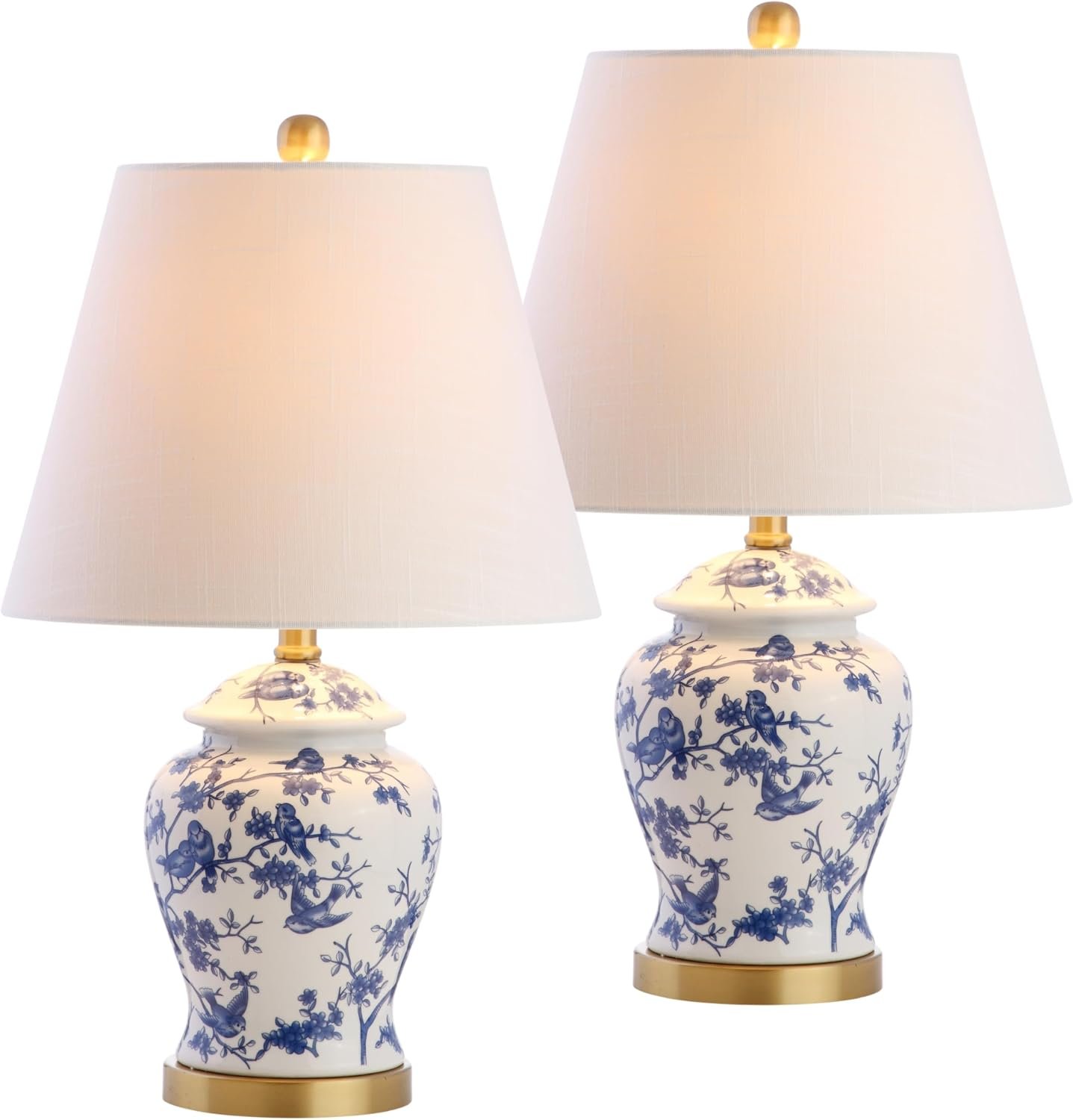 JONATHAN Y Penelope Ginger Jar 22″ LED Table Lamp, Blue/White, Set of 2